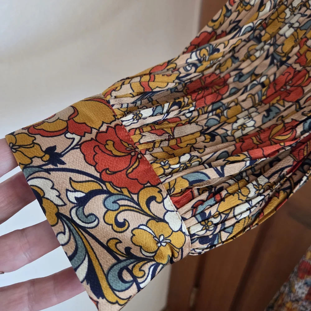 Traffic People Long Sleeve Floral Maxi Dress in Rust, Mustard & Cream - Picture 4 of 10